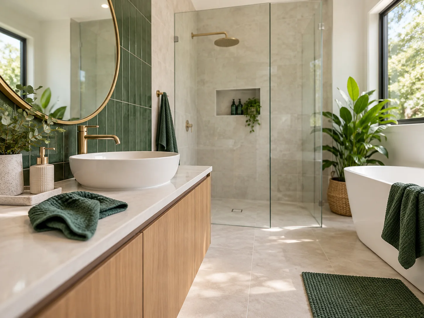 Newly renovated bathroom with clean tiles and fittings